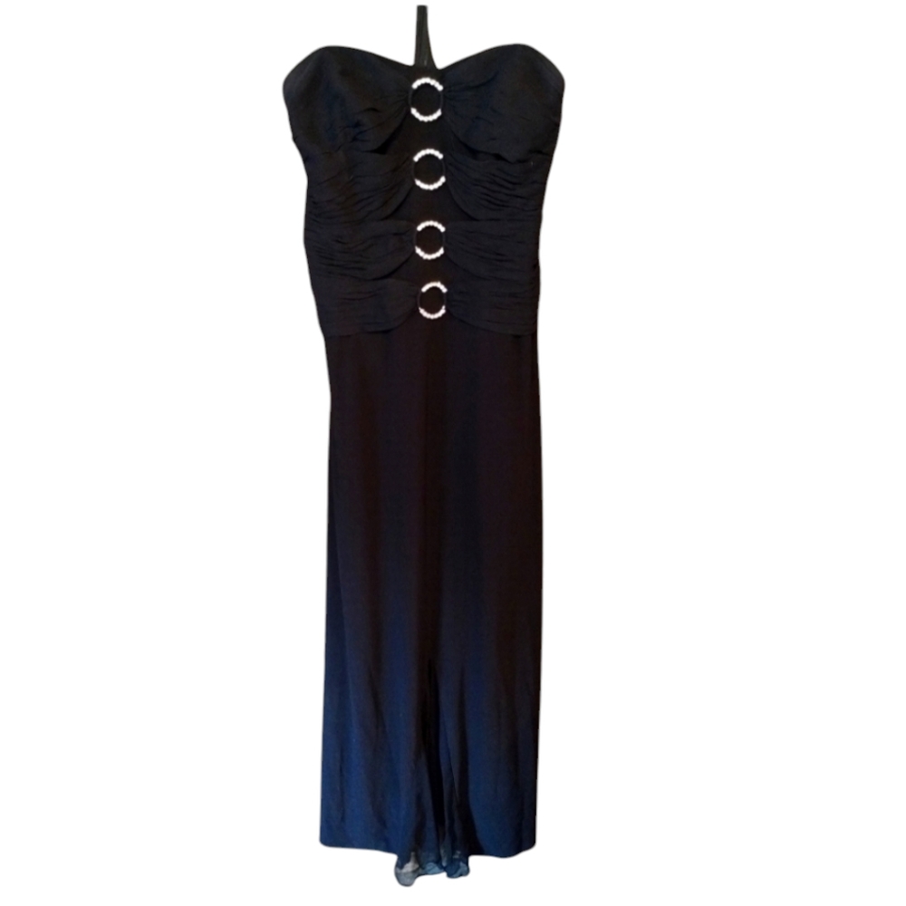 Faviana black strap halter Full Length Dress sequins size 9/10